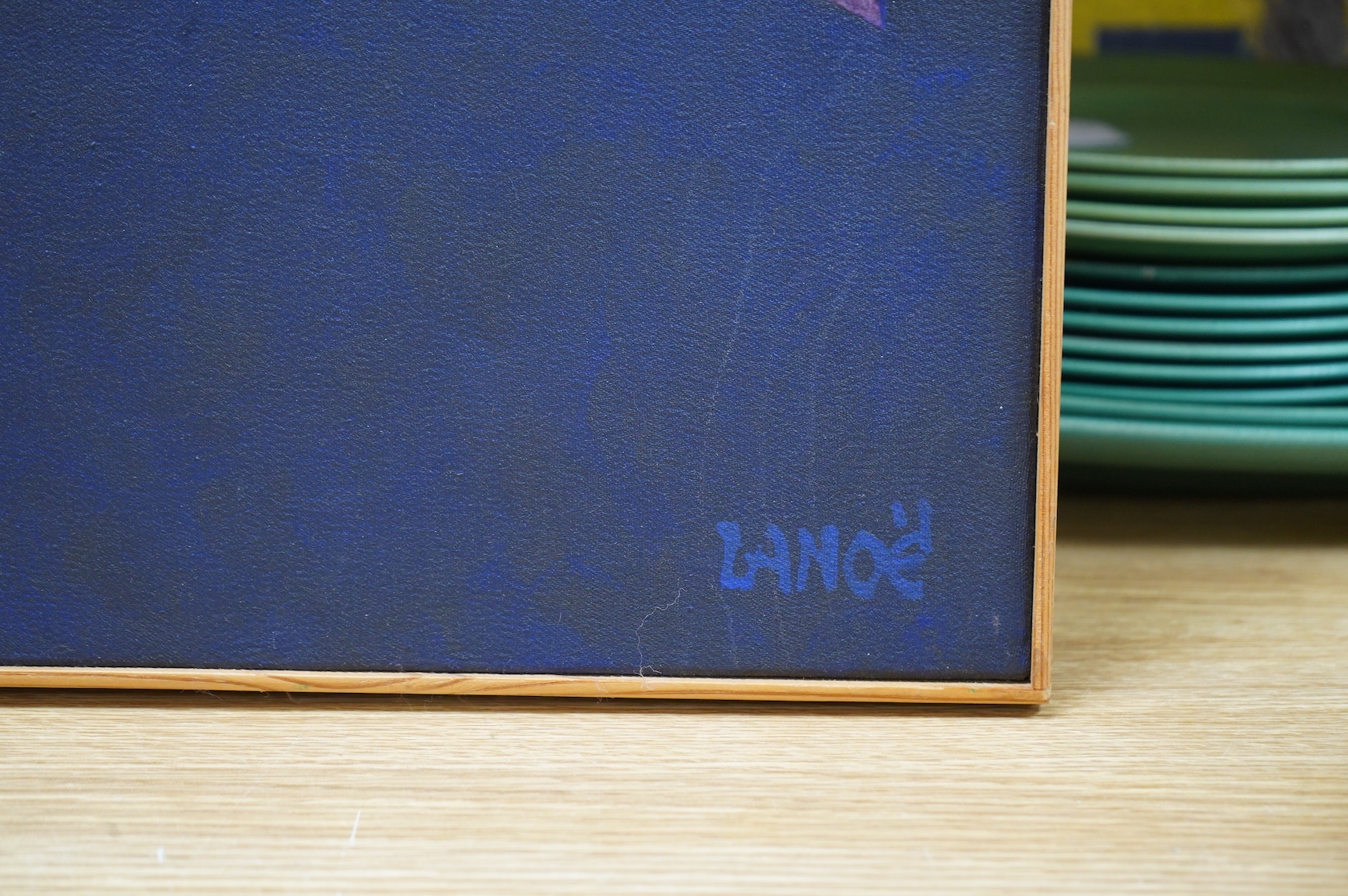 Pierre Lanoe, Abstract composition, signed, mixed media and acrylic on canvas, 65 x 92cm